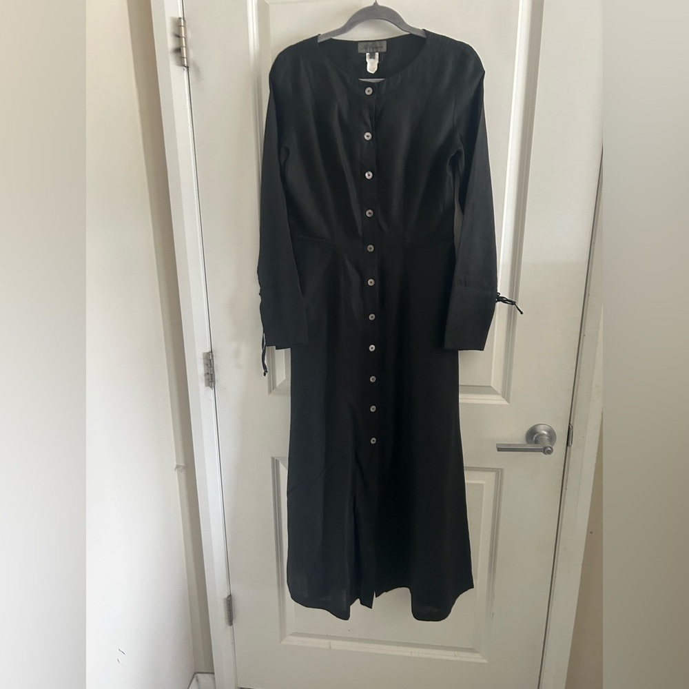 Les Copains Black Mandarin Collar Long Sleeve Dress